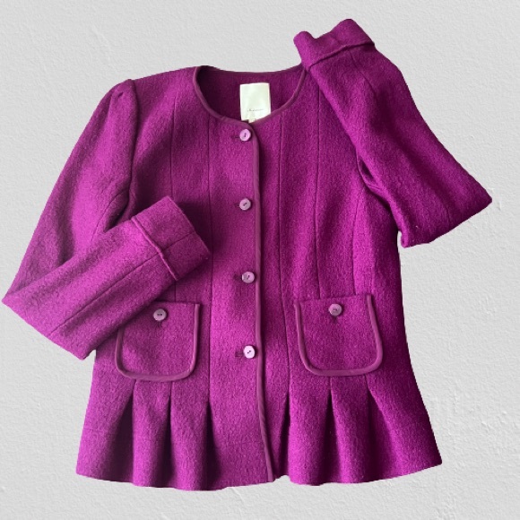 Anthropologie Elevenses Raspberry Peplum Structured Wool Blend Blazer - Picture 4 of 16